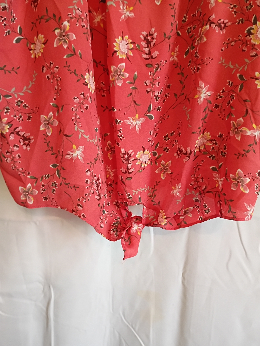 AB Studio Coral Size Xxl Floral Knot Tie-Front Peasant Blouse. - Picture 10 of 12